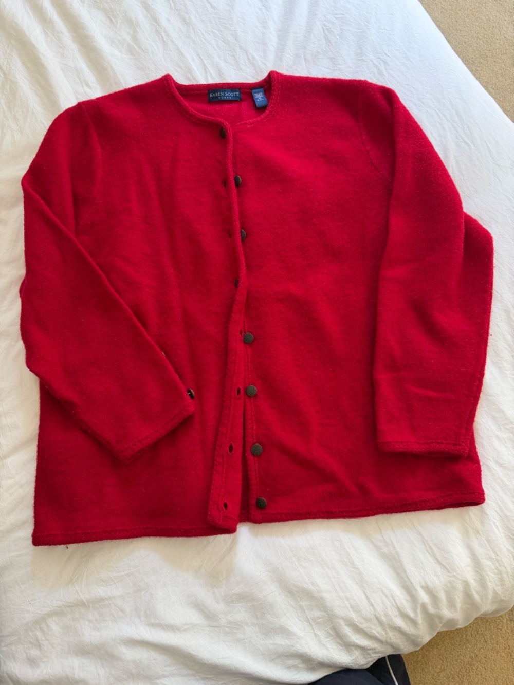 Karen Scott Red 100% Wool Cardigan — Size 1X ❤️
